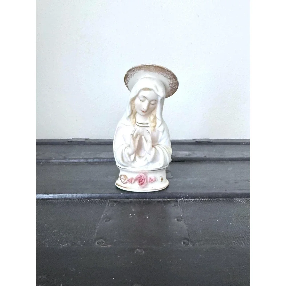 Vintage Lefton Porcelain Madonna Statue, Hand Painted Praying Mother Mary‎ 1950s - Picture 3 of 9